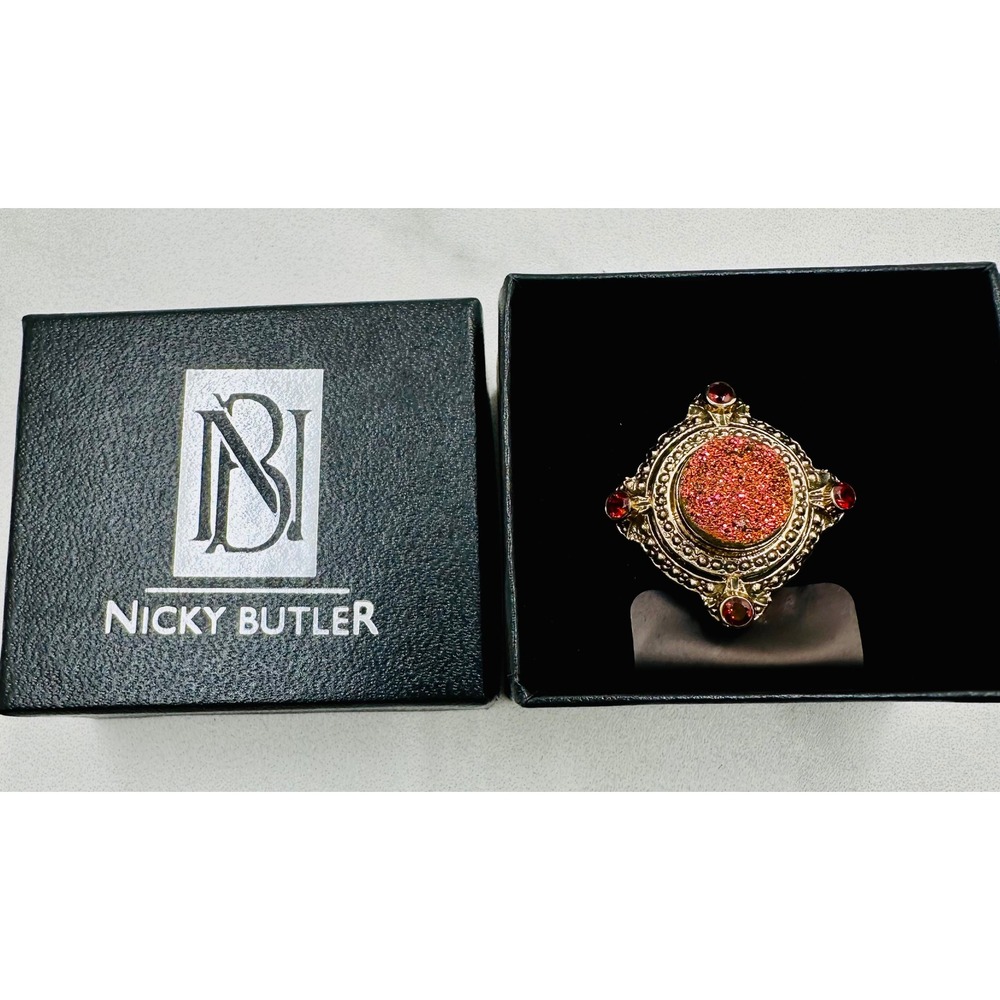Nicky Butler Sunset Druzy Statement Ring Gold Tone Artisan Made in India W/Box